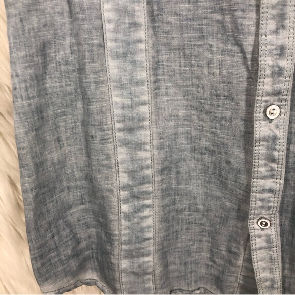 I-N-C Men’s Light Wash Blue Linen Blend Button Up Shirt, Pockets, Xtra Button L - Picture 7 of 7